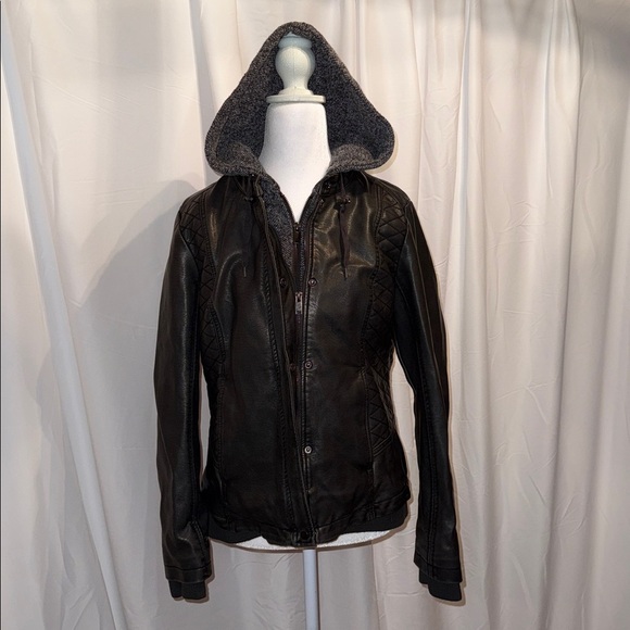 FREE SHIPPING Mo-Ka Black and Gray Vegan Leather Jacket - Picture 8 of 10